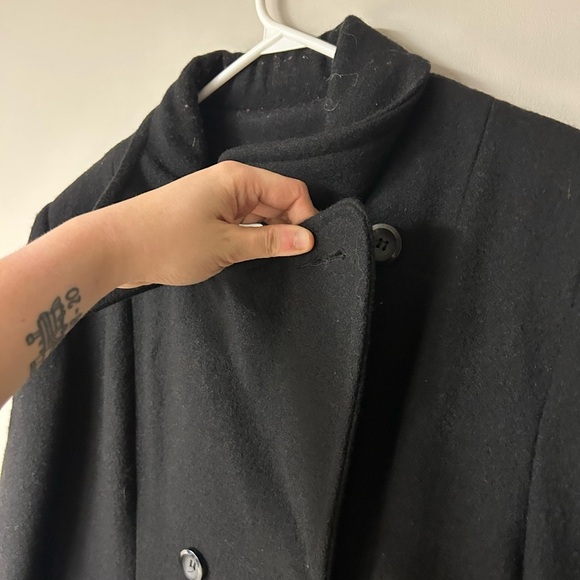 Vintage Sequence Black Wool Blend Long Trench Coat - Picture 4 of 9